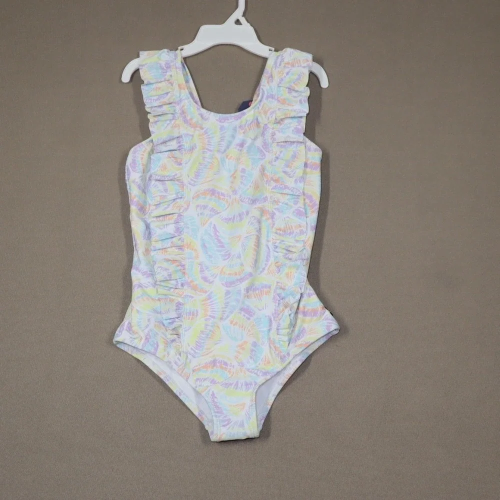 Nautica Big Girls Ruffle Trim Seashell‎ Print One-Piece Swimsuit - Size Medium